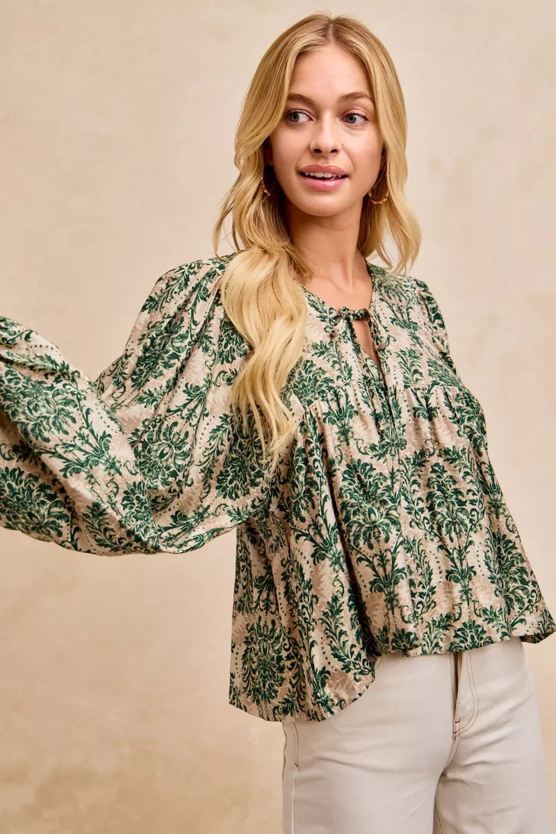 Printed Woven Front Tied Blouse