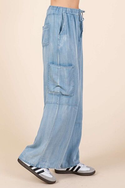 Washed Cargo Wide Leg Pants