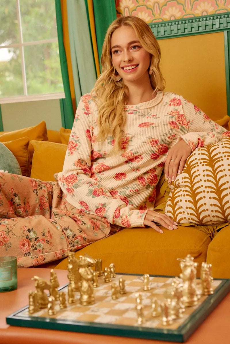 Floral Washed Waffle Thermal Top