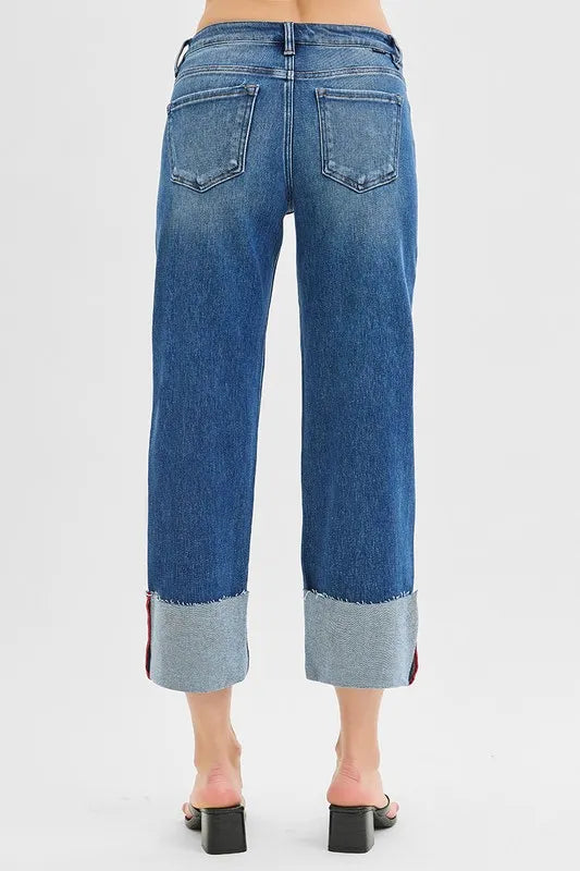 Tummy Control Mid Rise Wide Cuffed Jeans