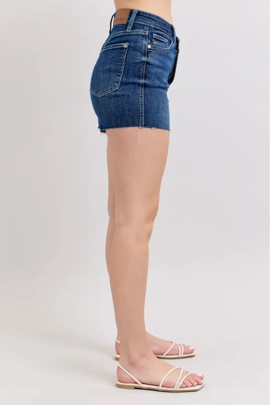 High Waist Criss-Cross Waistband Denim Shorts