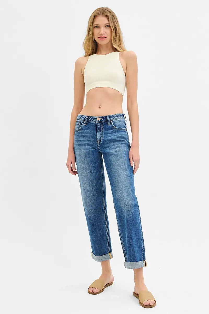 Mid Rise Boyfriend Roll Up Jeans