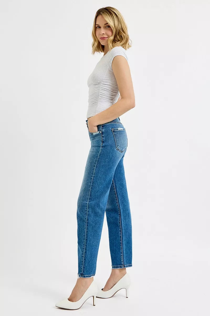 Tummy Control High Rise Ankle Slim Barrel Jeans