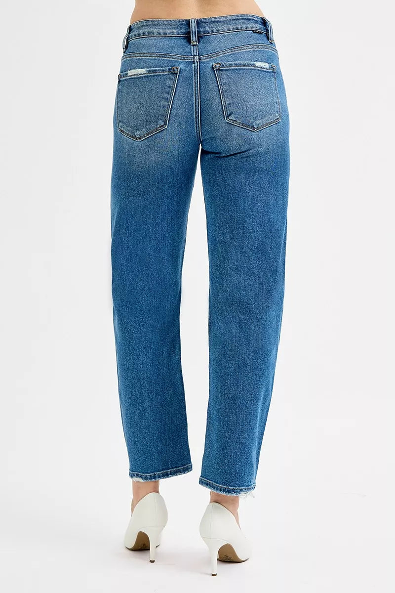 Tummy Control High Rise Ankle Slim Barrel Jeans