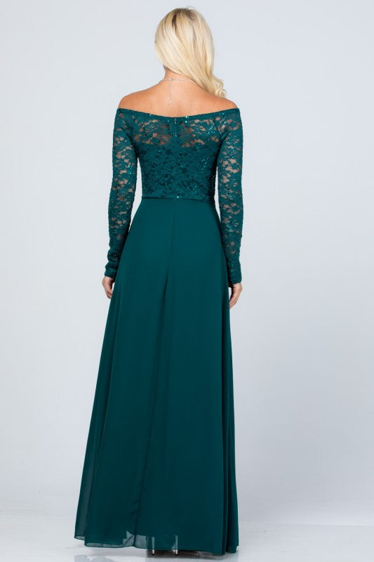 Lace Bodice A-Line Full-Length Dress
