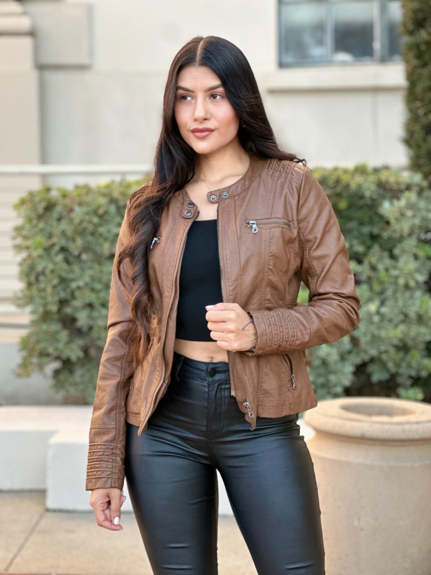 Hooded Faux Leather Jacket