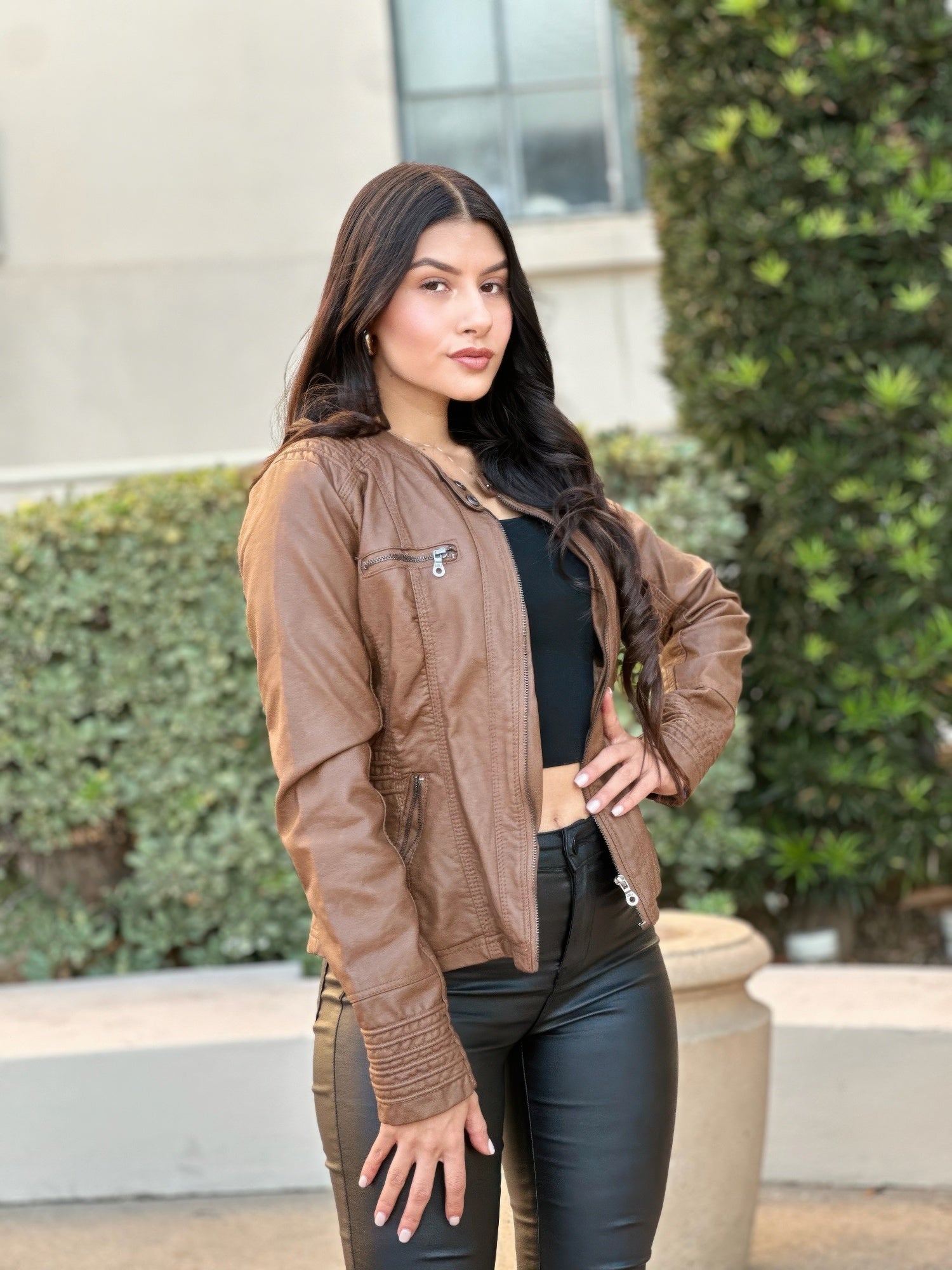 Hooded Faux Leather Jacket