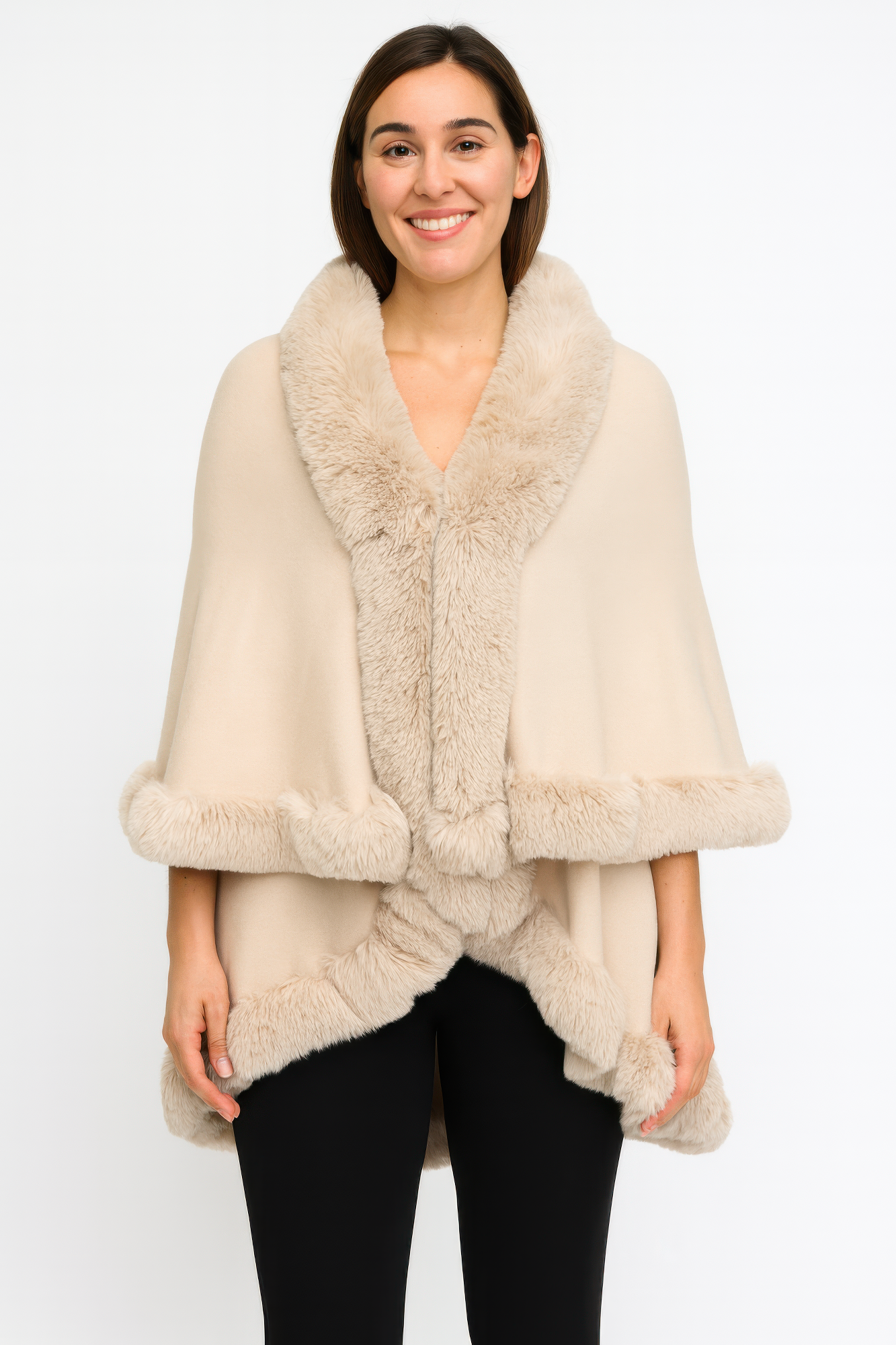 Faux Fur Trim Cape