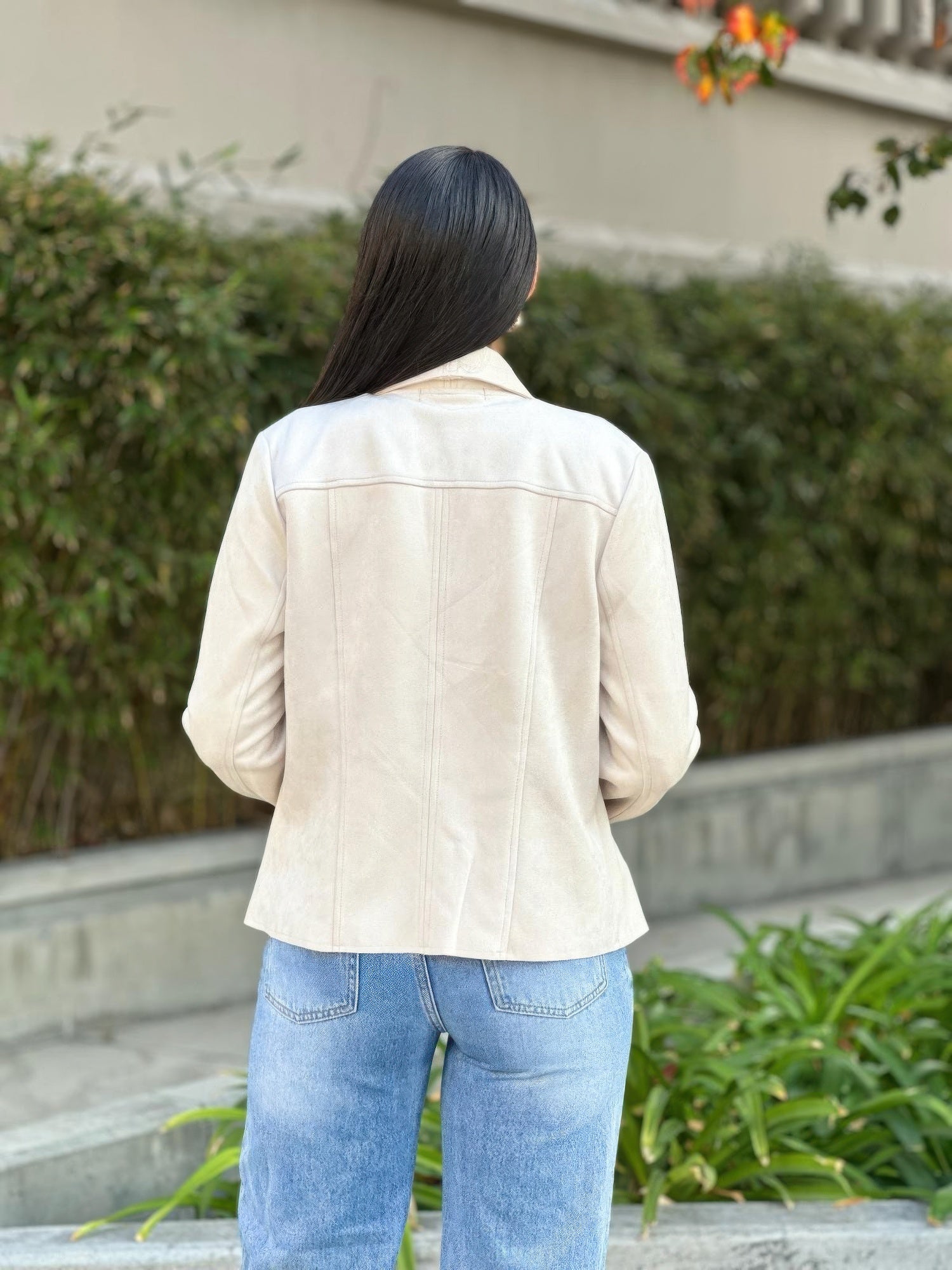 Suede Biker Zip Up Jacket With Pockets
