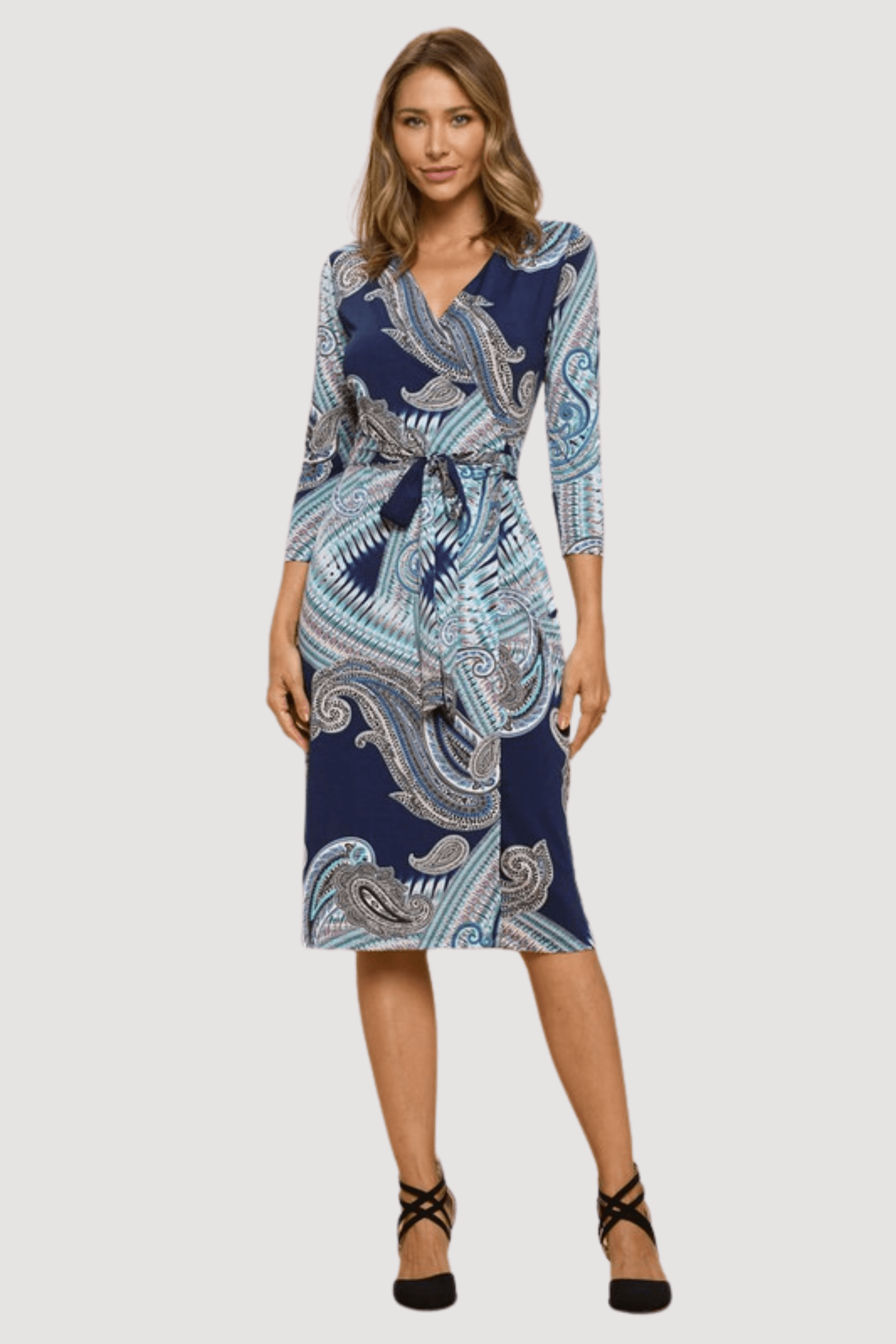Print V-Neck Jersey Wrap Dress with Tie