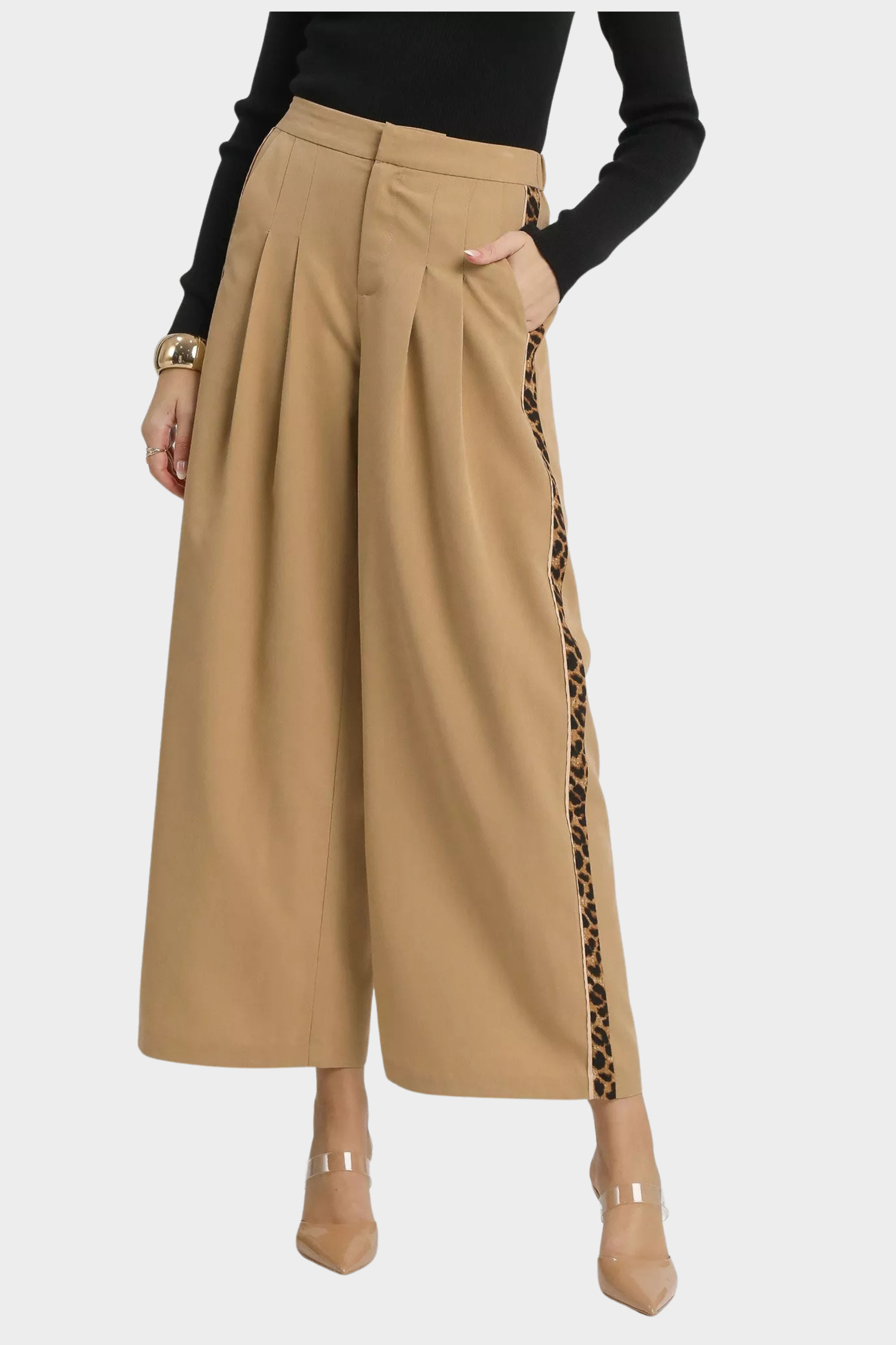 Front Pleated Wide-Leg Pants