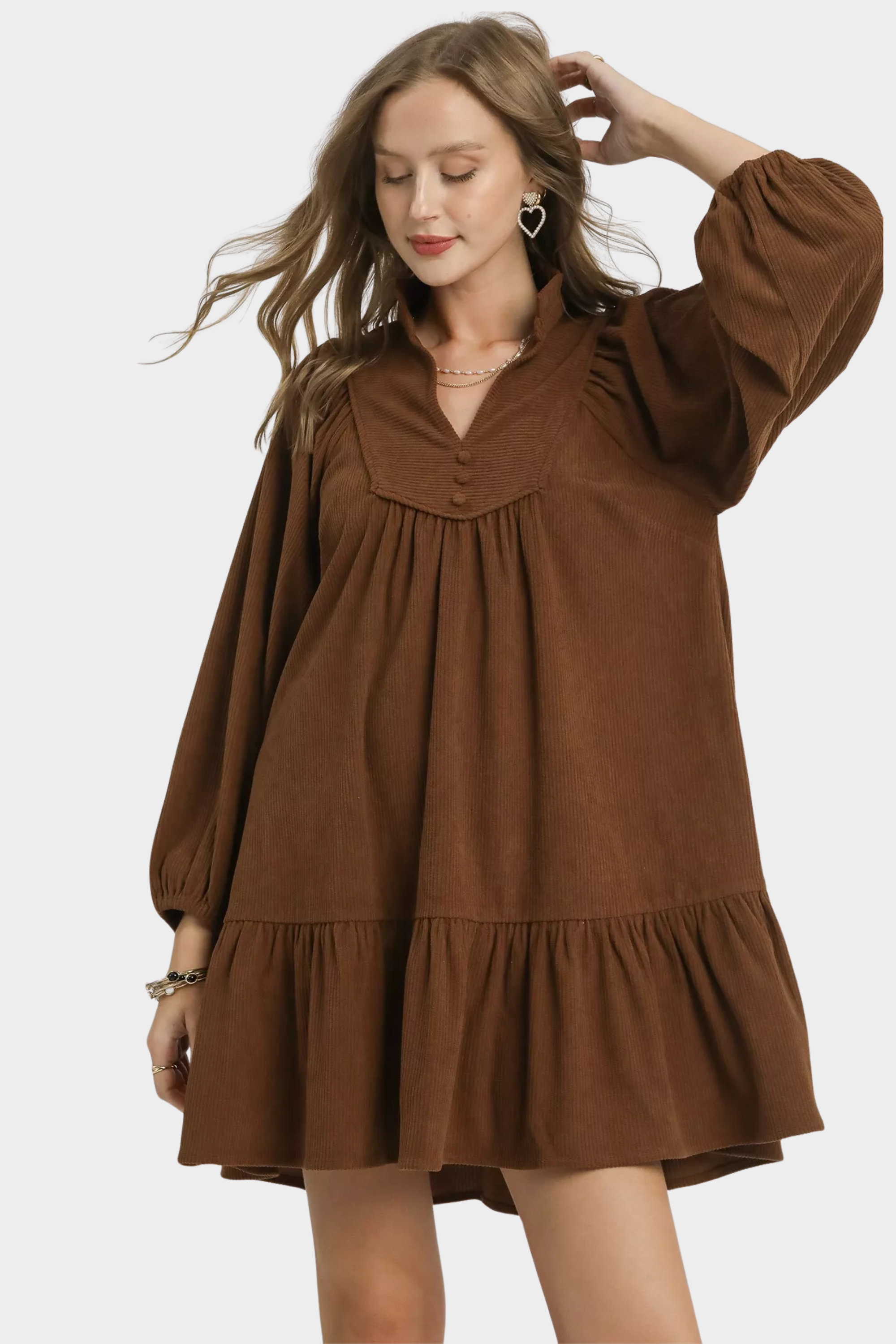 Corduroy Tiered Babydoll Dress