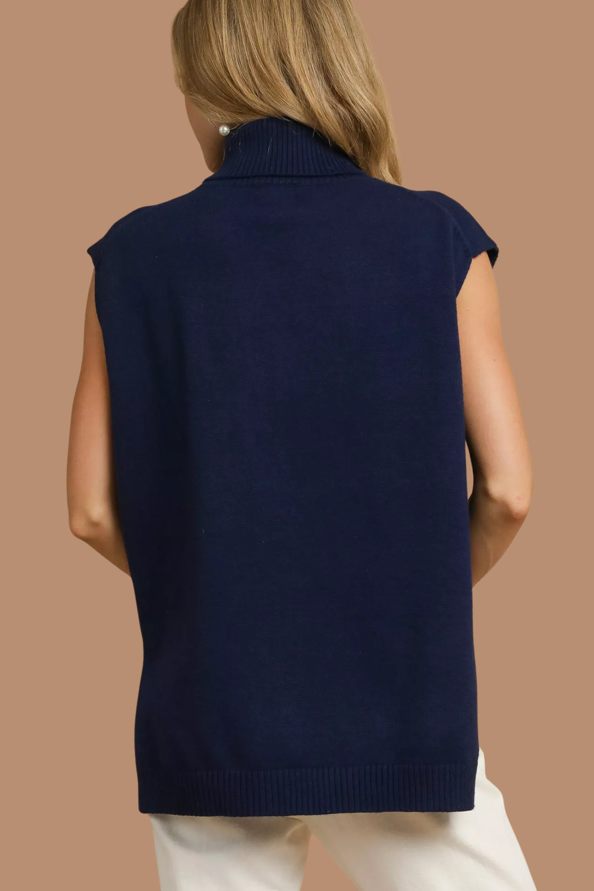 Umgee High-Low Turtleneck Sleeveless Sweater Top