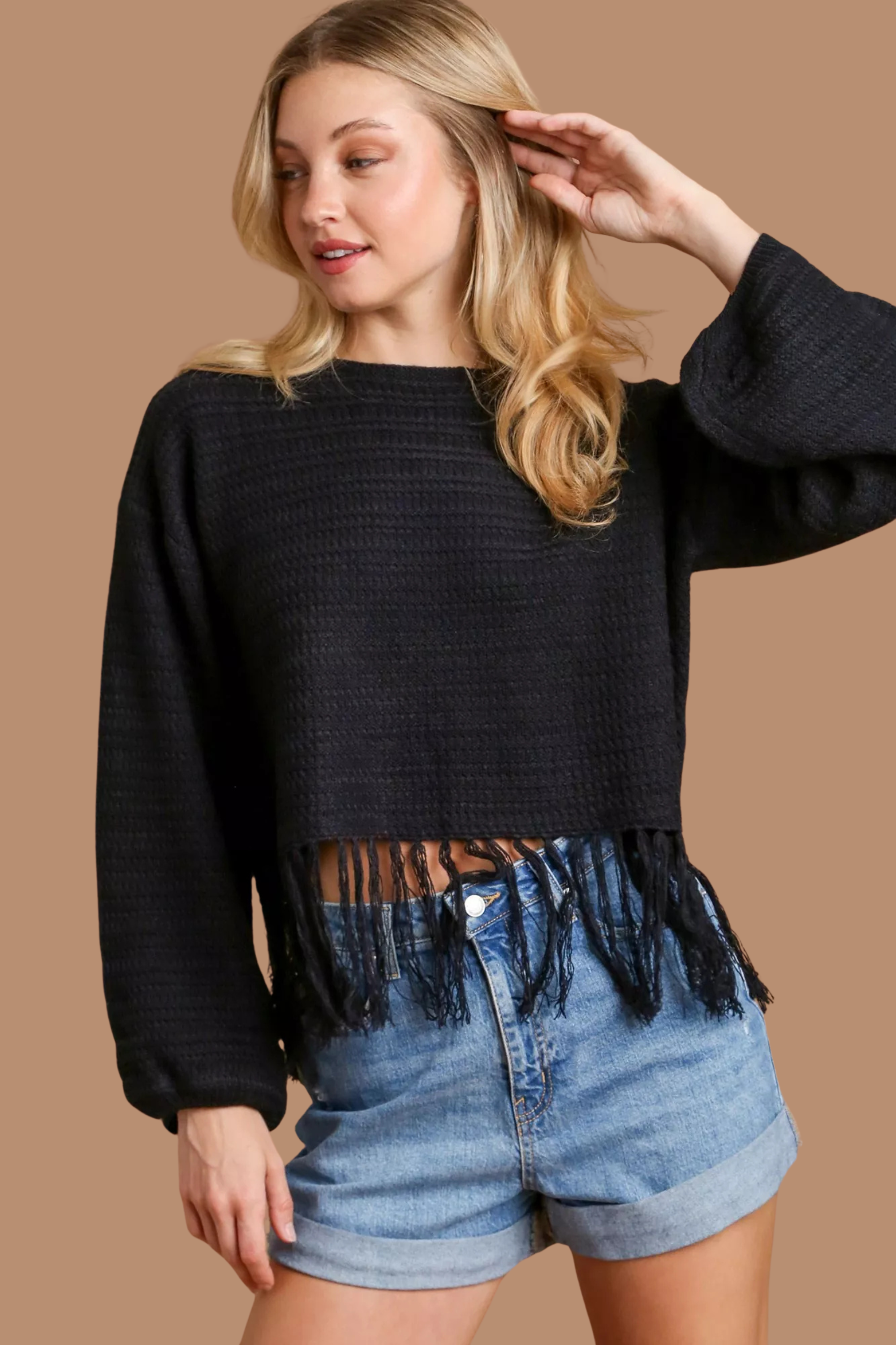 Crochet Fray Hem Knit Crop Top