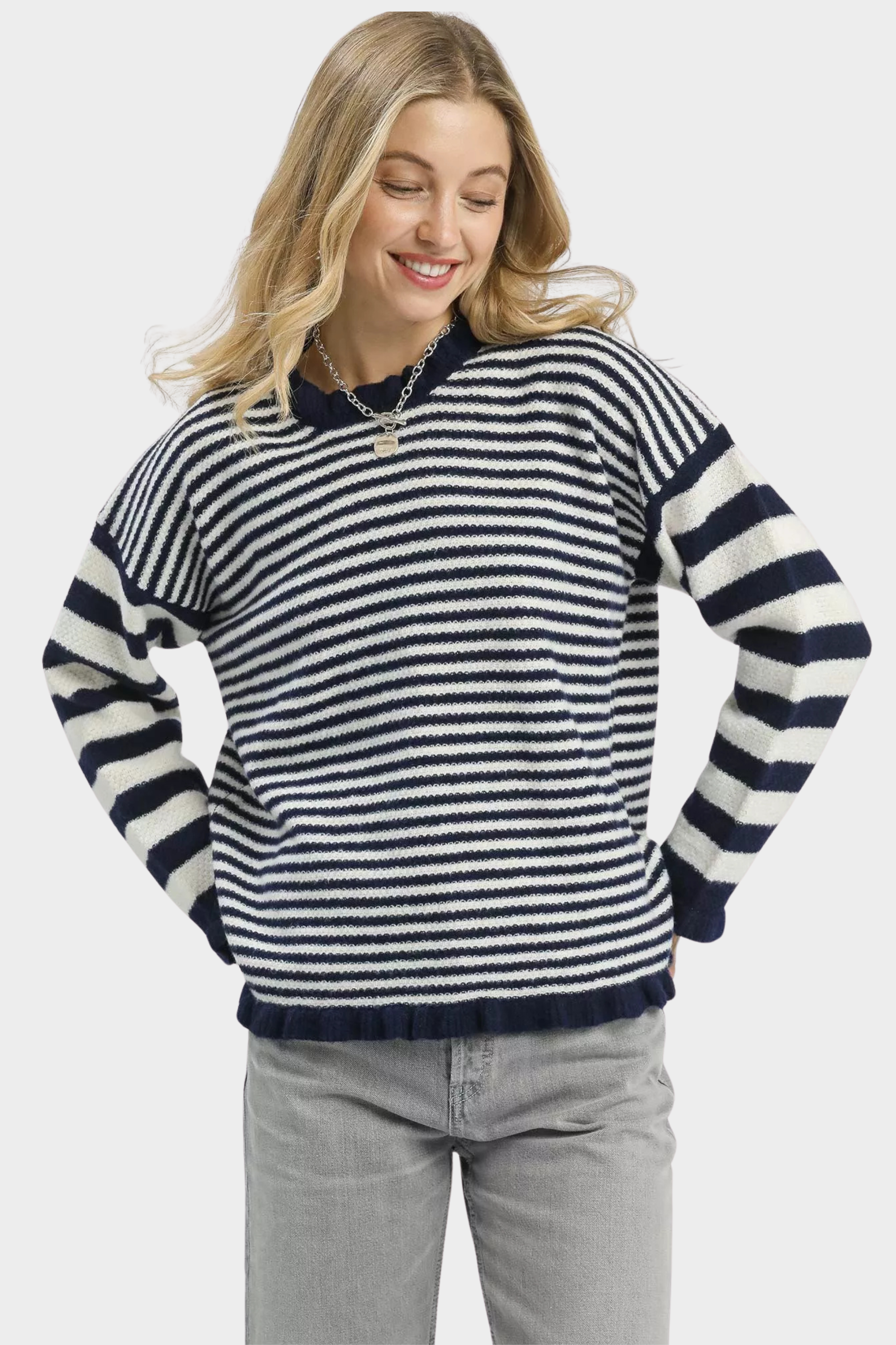 Ruffle Neck Stripe Sweater