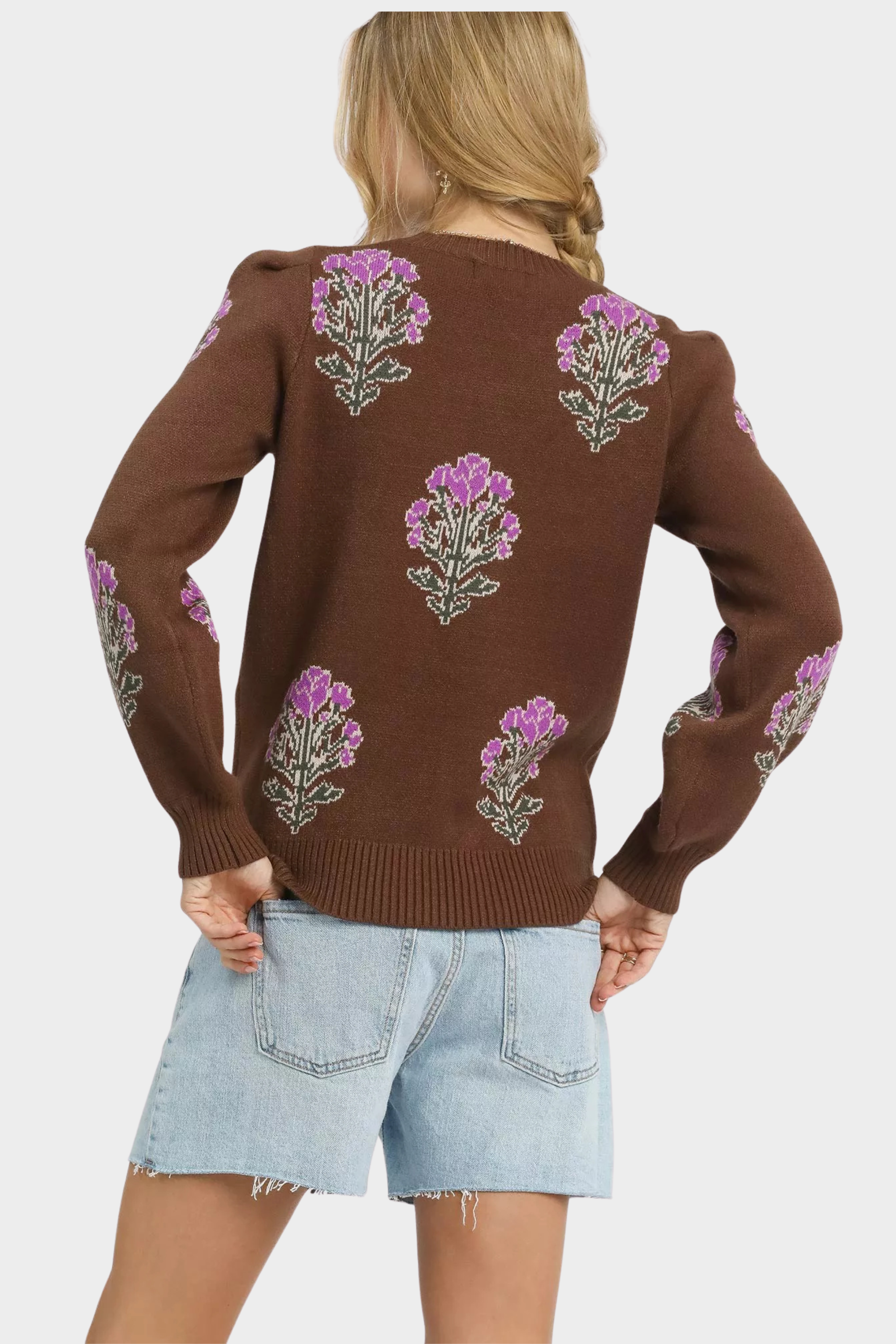 Single Flower Stem Jacquard Sweater