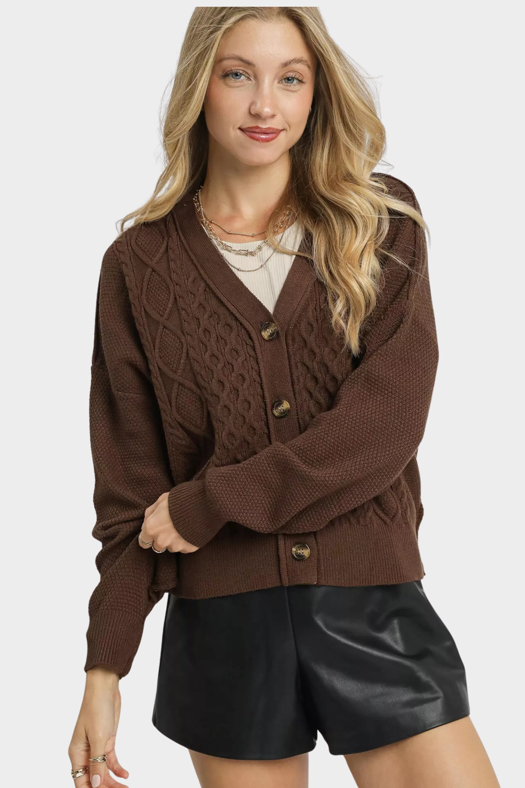 Chunky Cable Knit Button-Up Cardigan