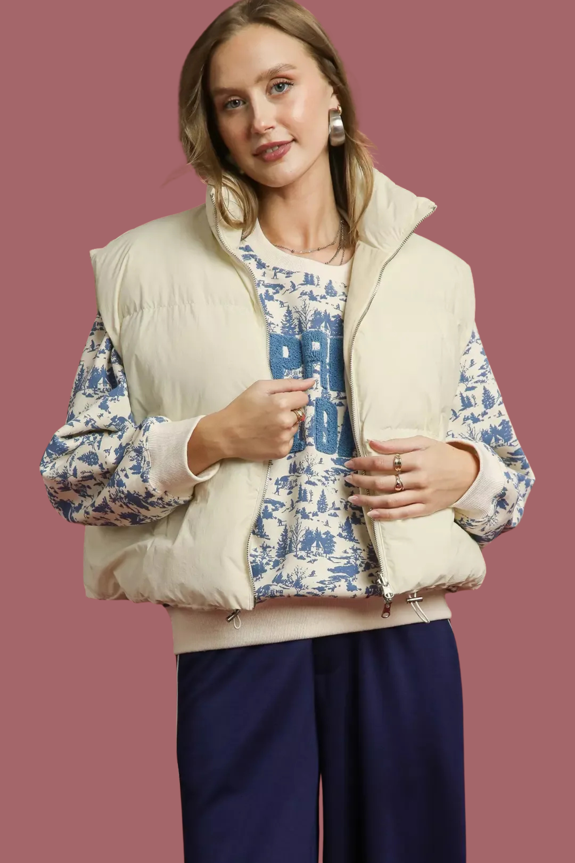 High Neck Puffer Vest with Zip Front