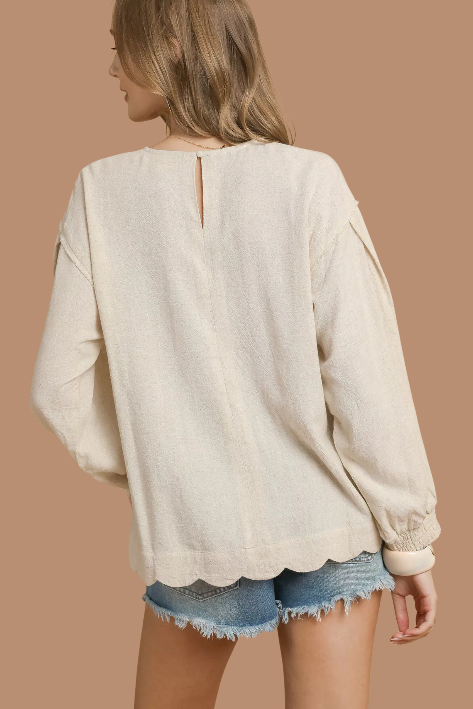 Linen Scallop Hem Blouse