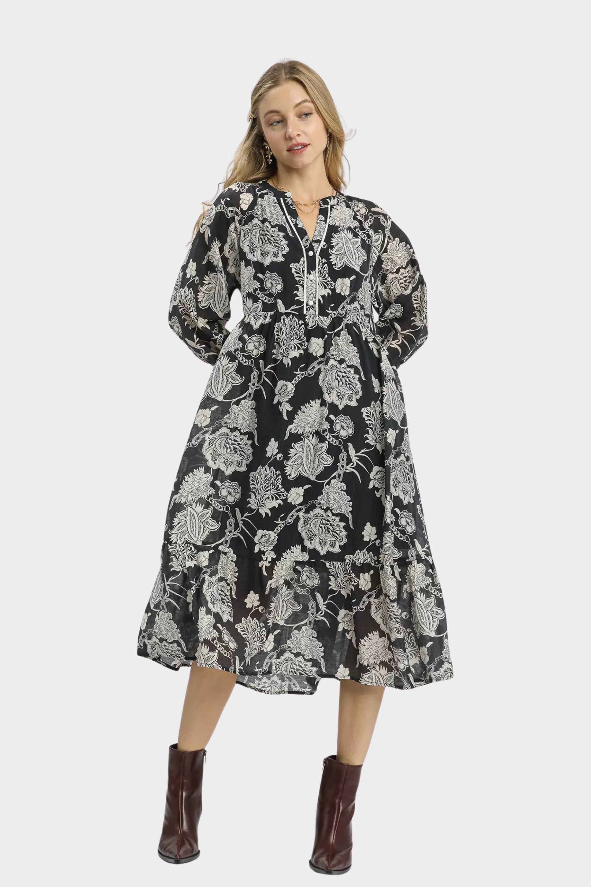 Floral Print Boho Midi Dress