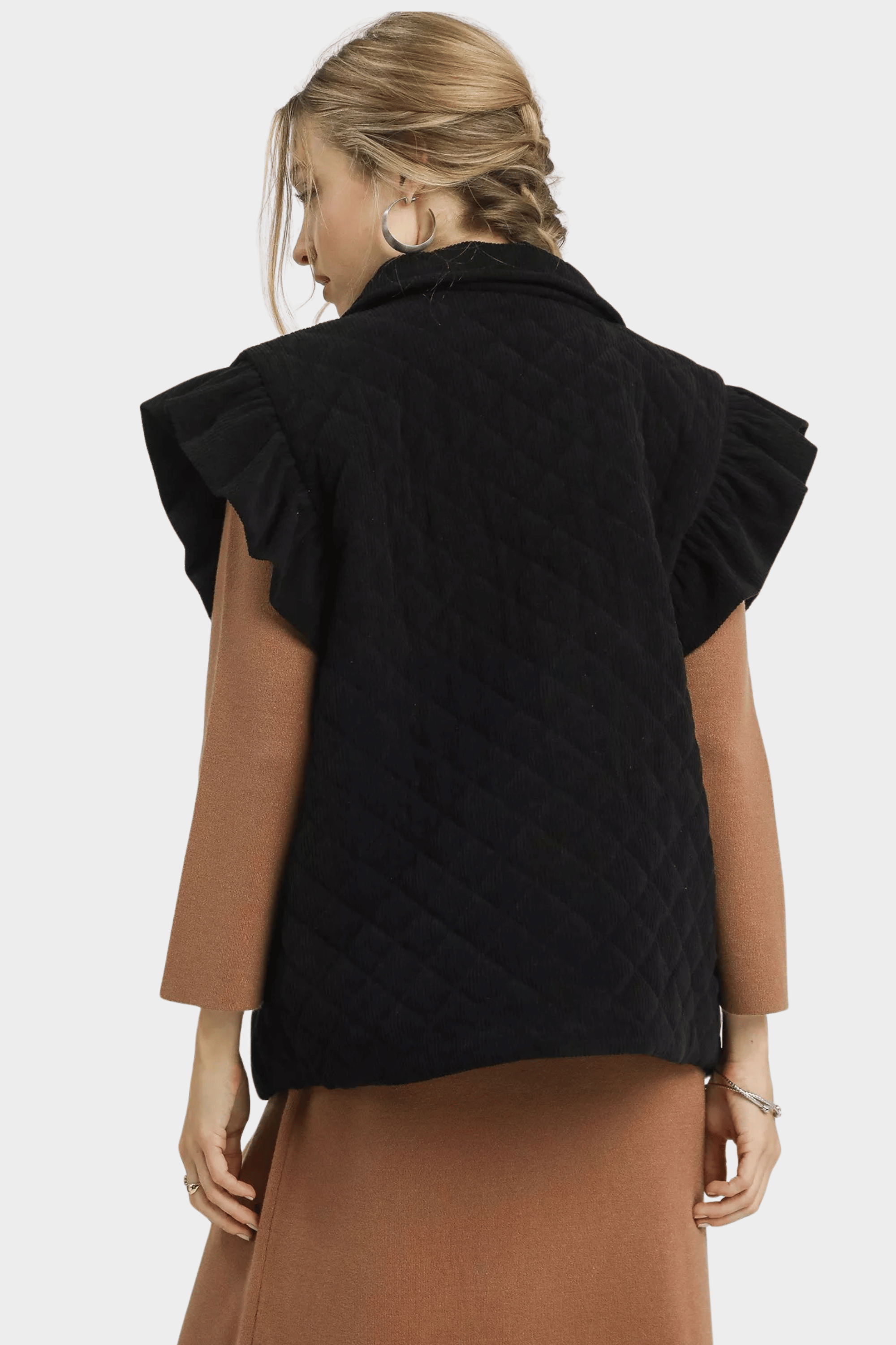 Corduroy Quilted Ruffle Sleeve Vest