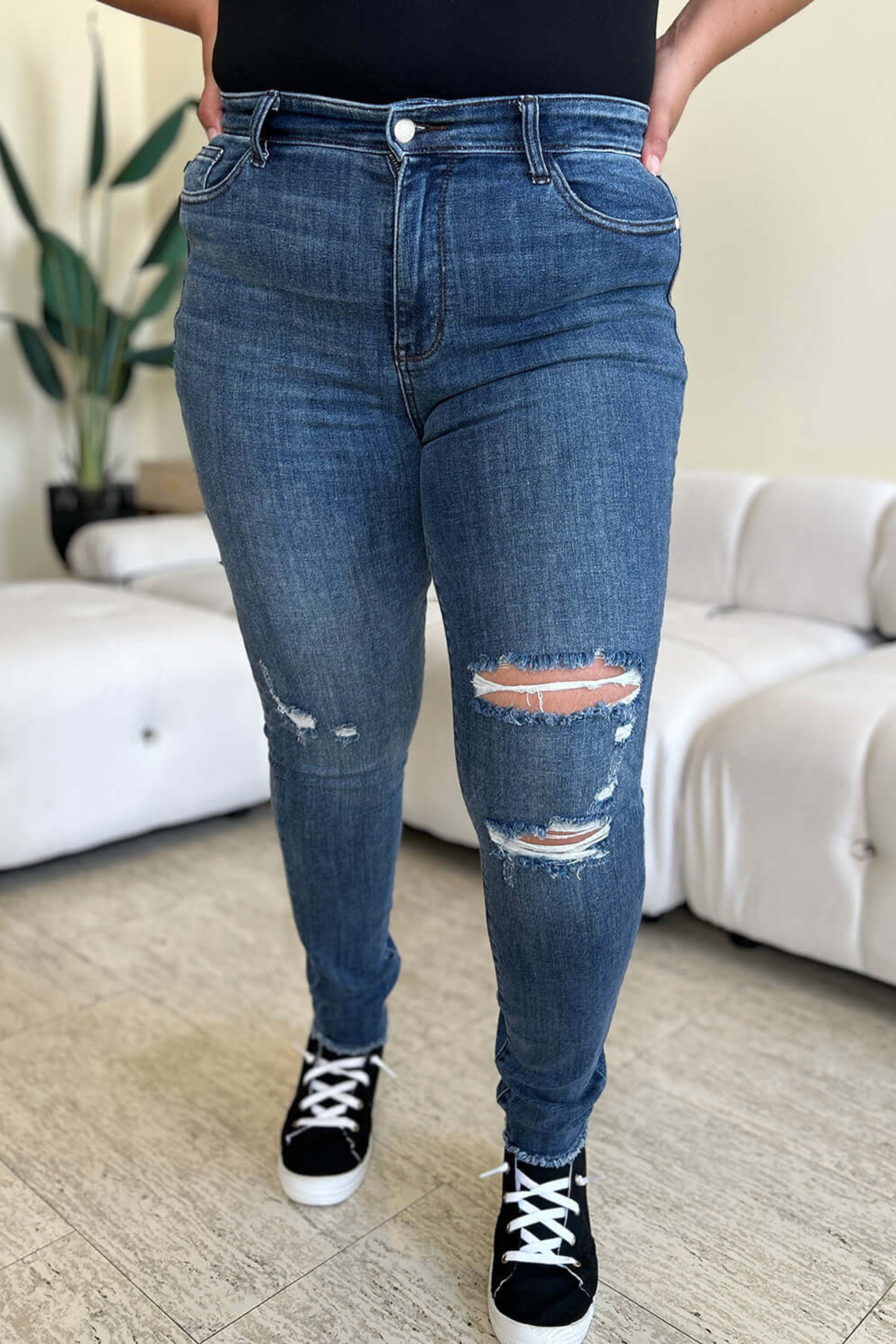 High Waist Distressed Skinny Jeans