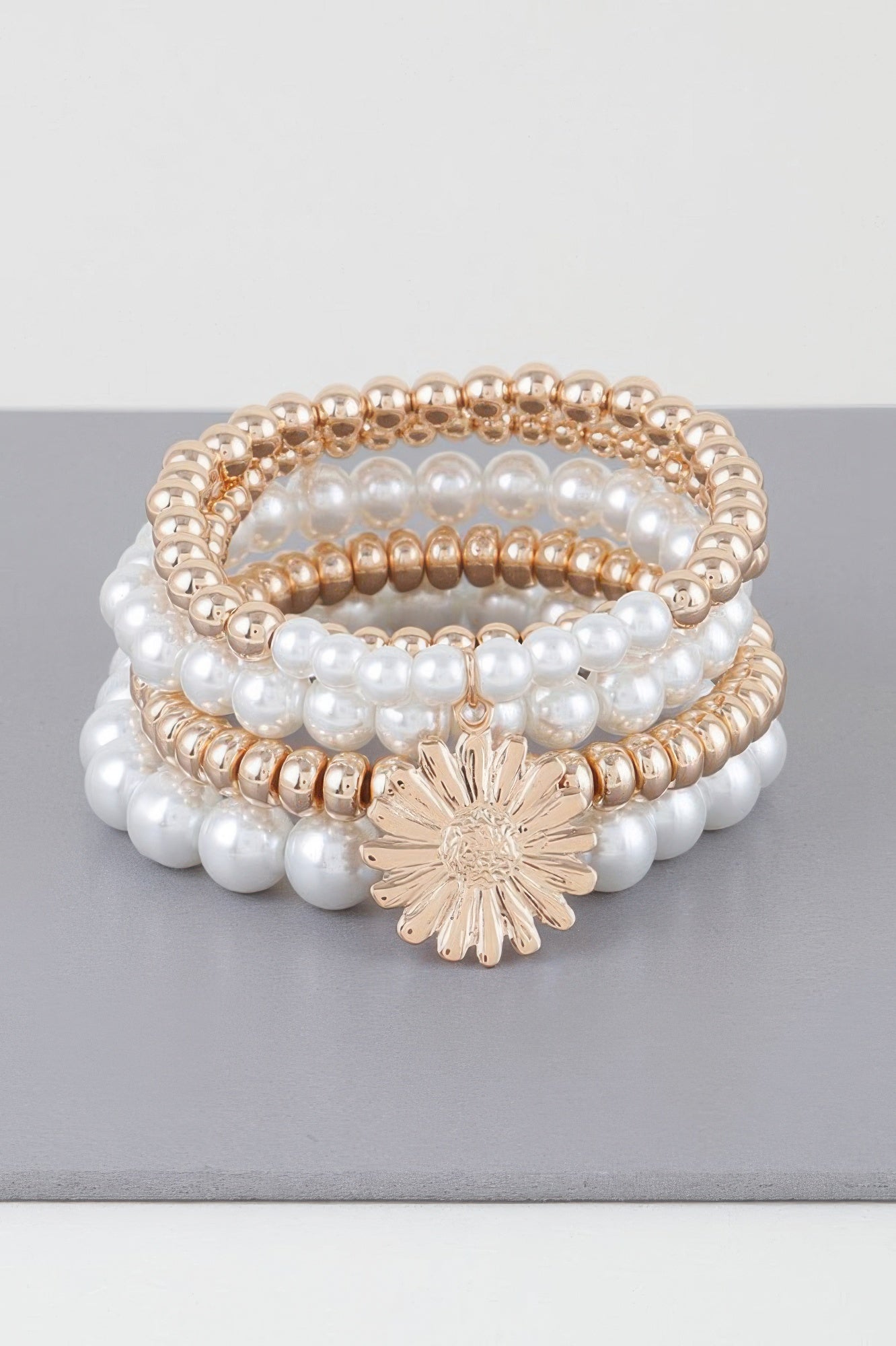 Pearl Beaded Sunflower Bracelet
