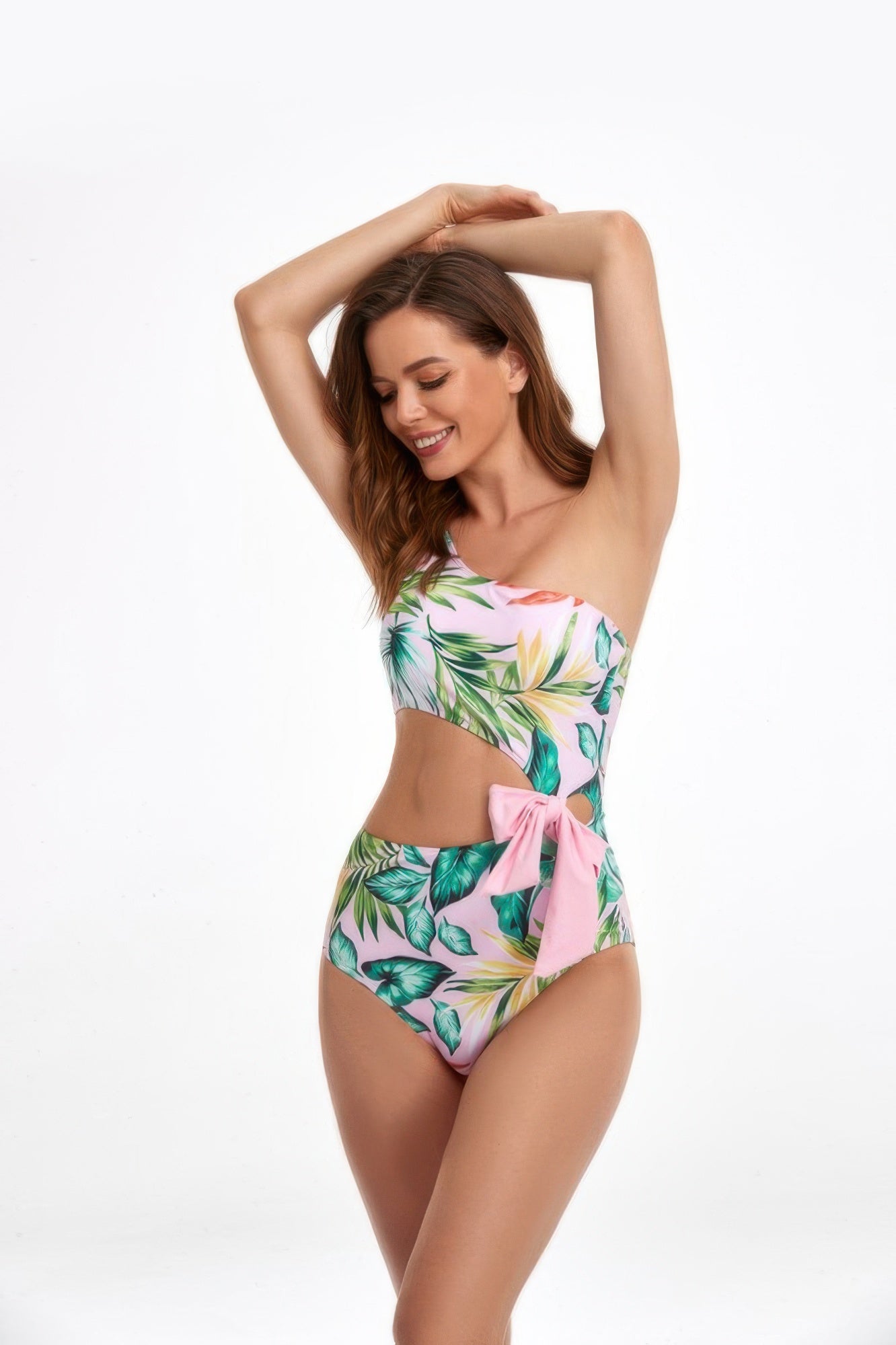 One Shoulder Cut Out Waist Bow Swimsuit