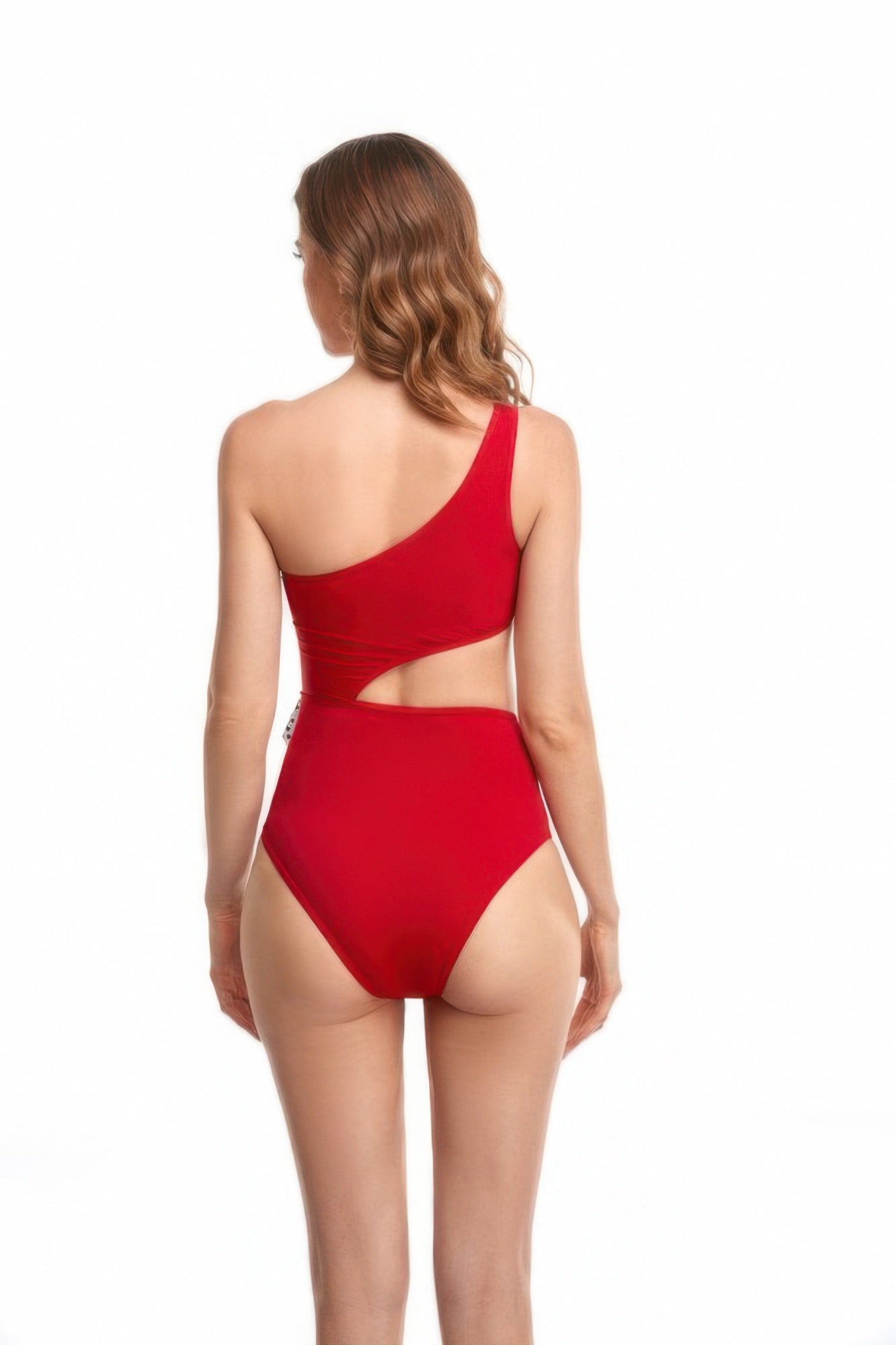 One Shoulder Cut Out Waist Bow Swimsuit
