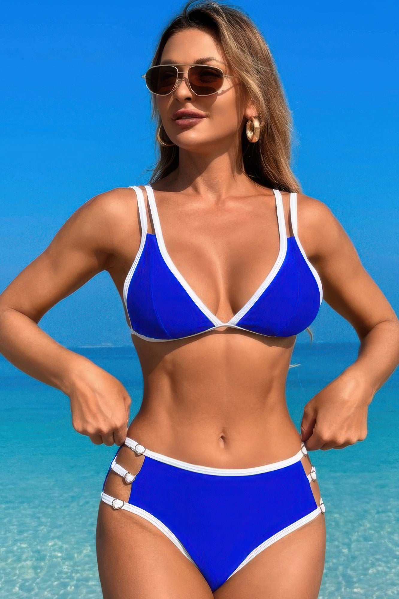 Two Piece Color Block Cut Out Back Tie Bikini