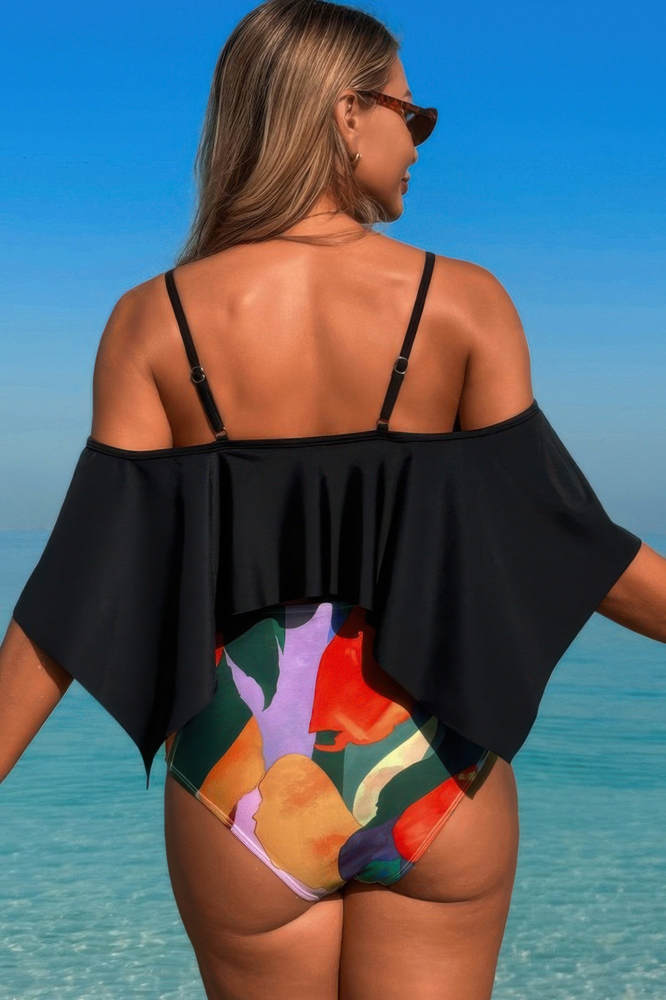 Ruffle Top High Waisted Bottom Tankini Swimsuit