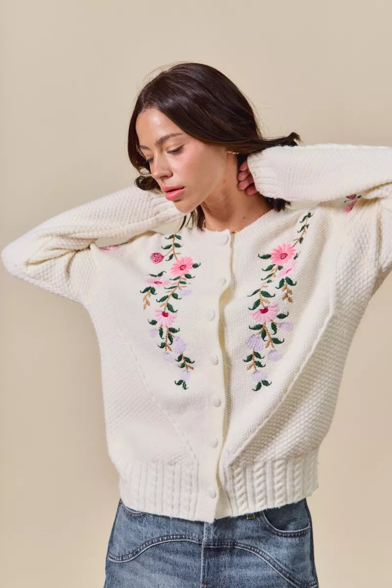Floral Embroidered Coquette Sweater Cardigan