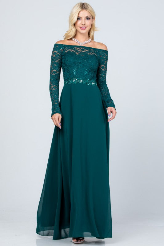 Lace Bodice A-Line Full-Length Dress