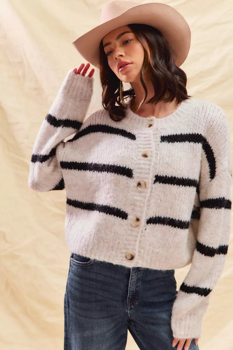Striped Soft Touch Button Cardigan