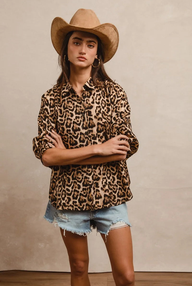 BiBi Leopard Prints Overseized Short Sleeves Top