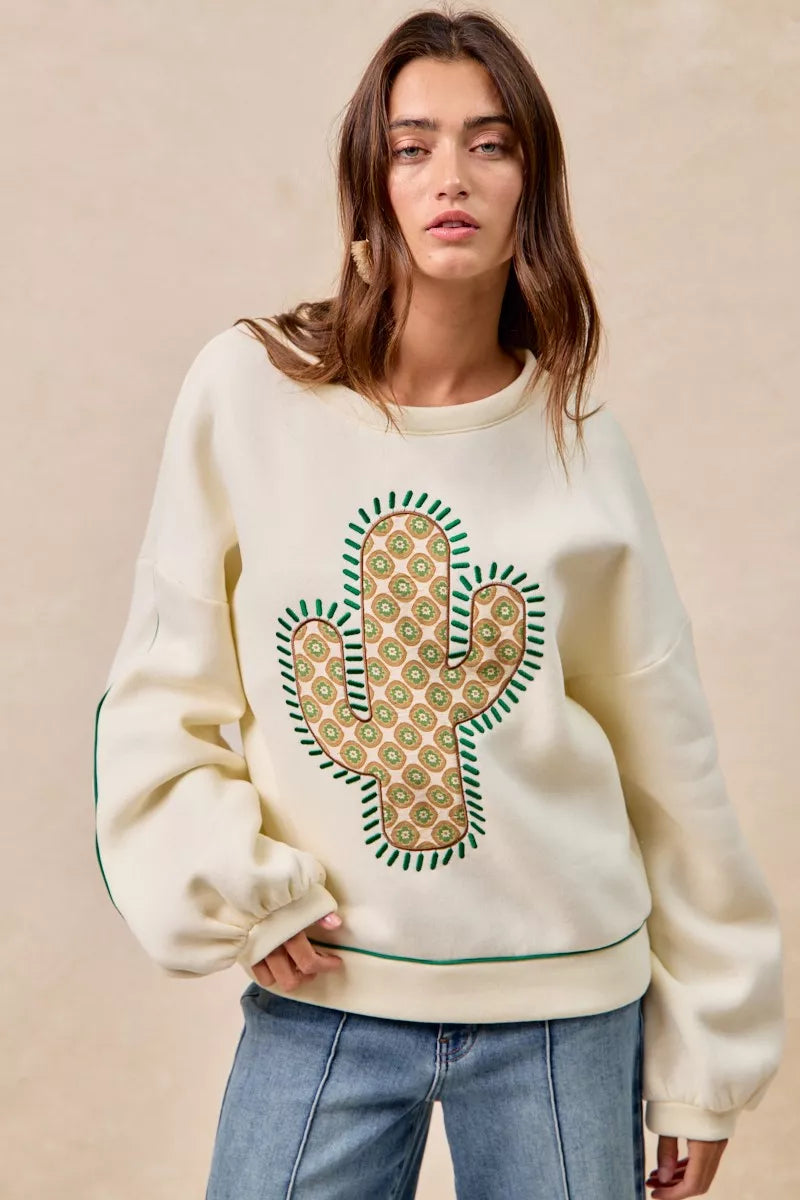 Cactus Embroidered Fleece Sweatshirt