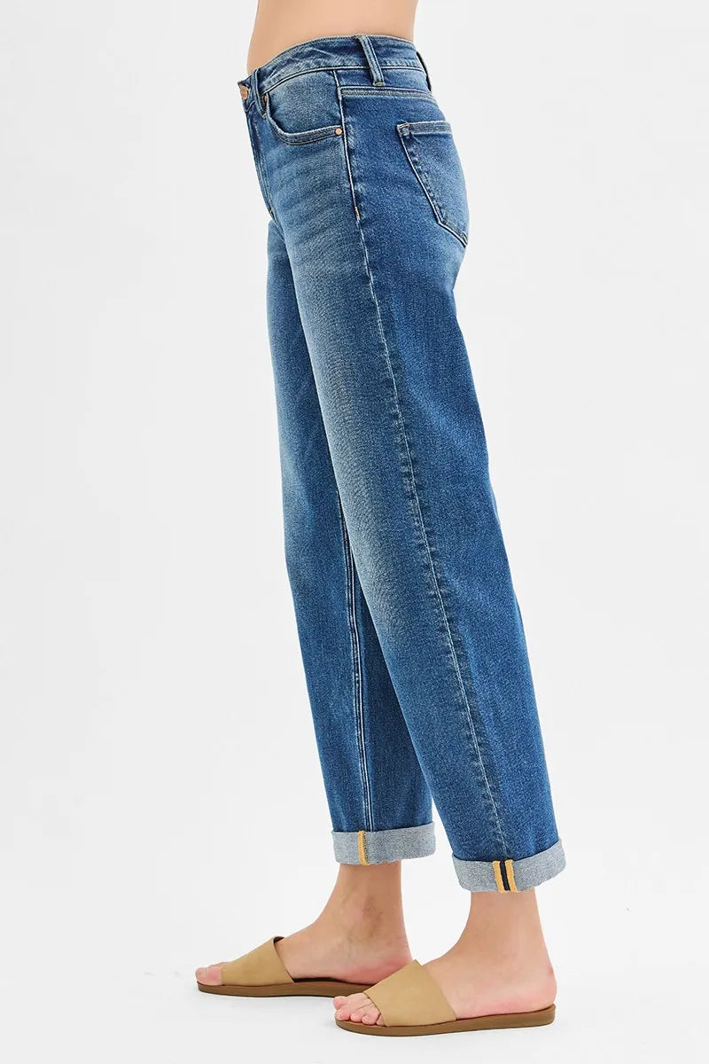 Mid Rise Boyfriend Roll Up Jeans