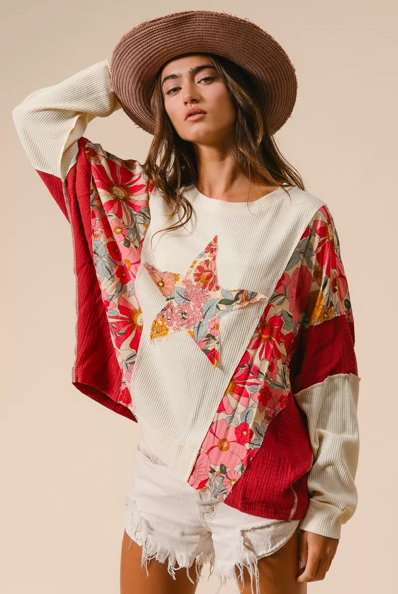Floral Star Patch Sweatshirt