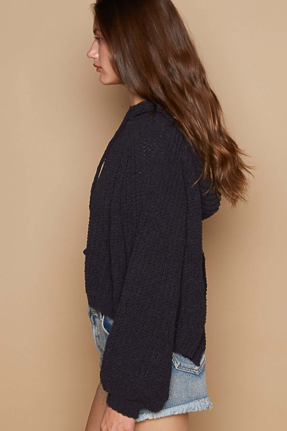 Balloon Sleeve Crop Hooded Sweater