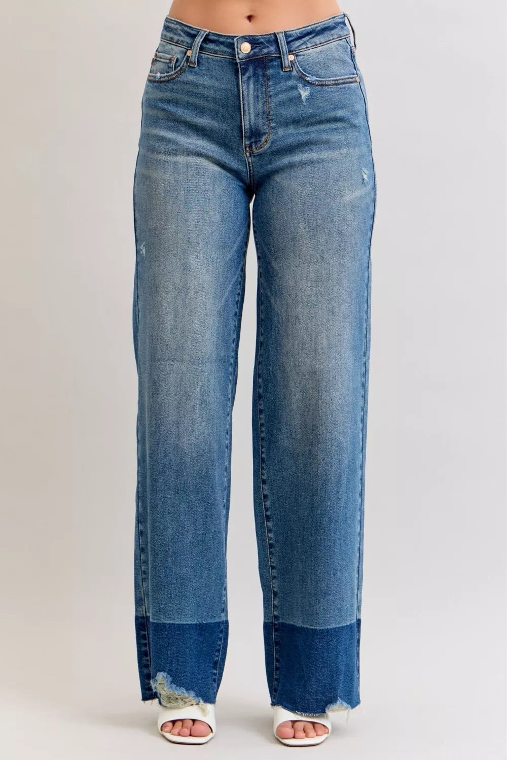 Raw Hem High Waist Column Straight Jeans