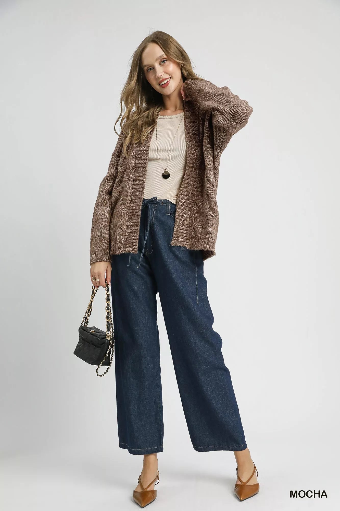 Chunky Cable Knit Open Front Cardigan