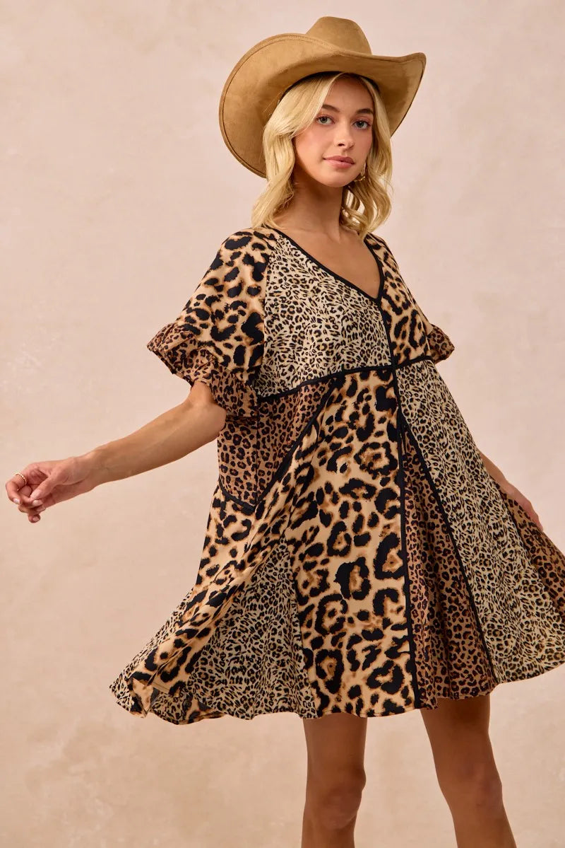 BiBi Leopard Prints Mix and Match Short Sleeves Dress