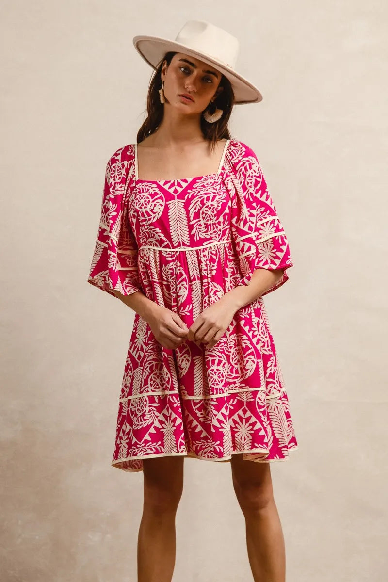 BiBi Aztec Woven Printed Contrast Binding Dress