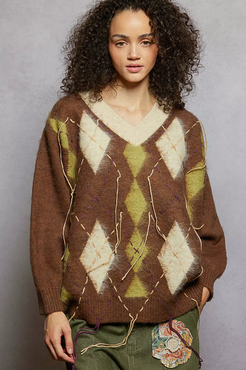 Argyle Pattern Mohair Sweater