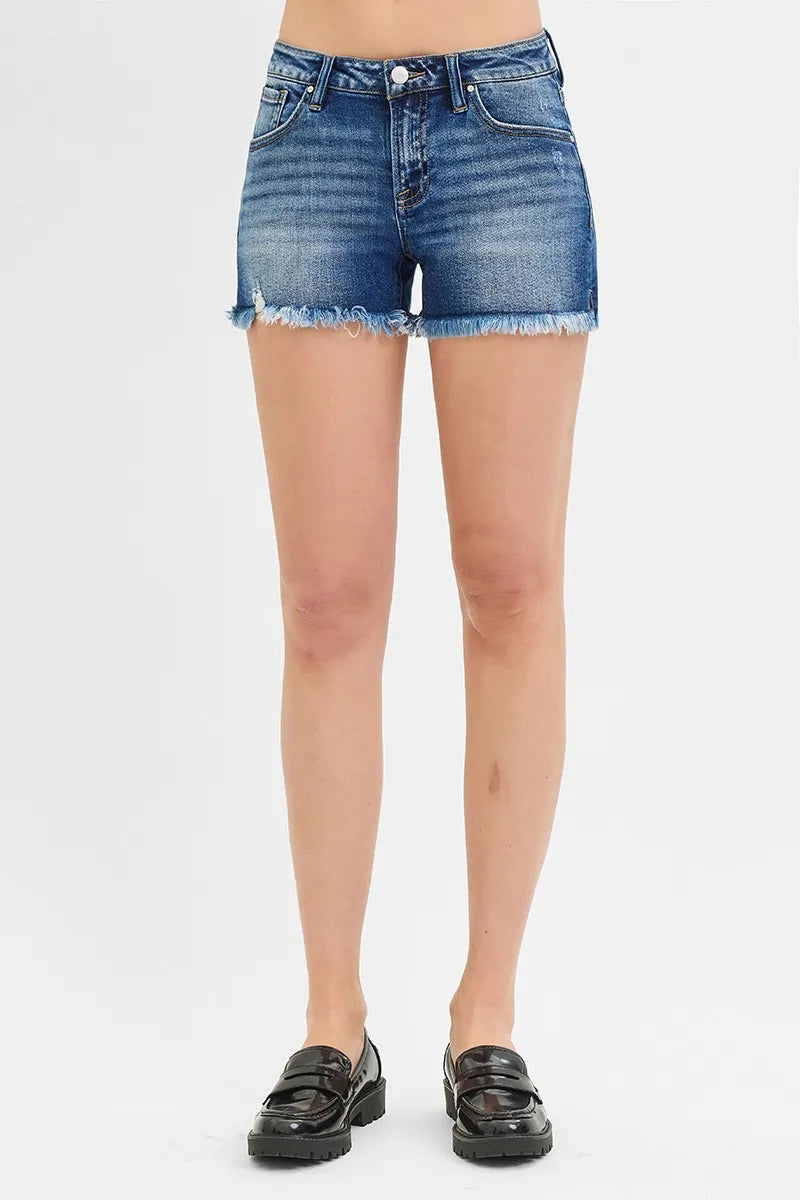 Mid Rise Frayed Denim Shorts