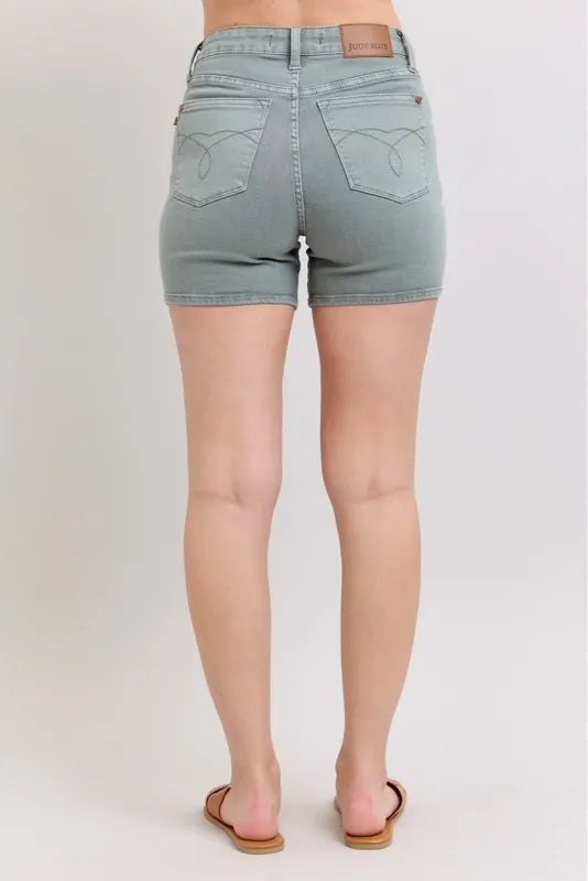 Judy Blue Full Size Hw Garment Dyed & Back Pkt Embroidery Shorts Plus Size