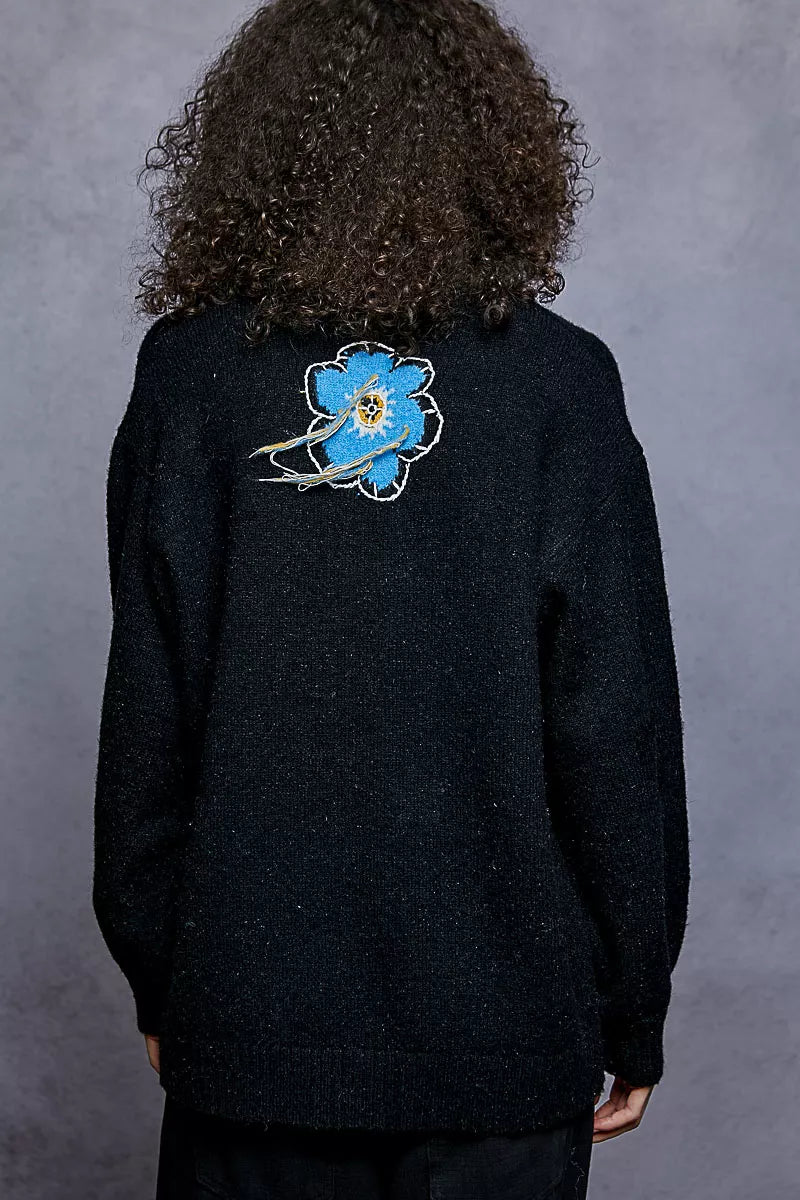 Floral Sweater with Exposed Stitching