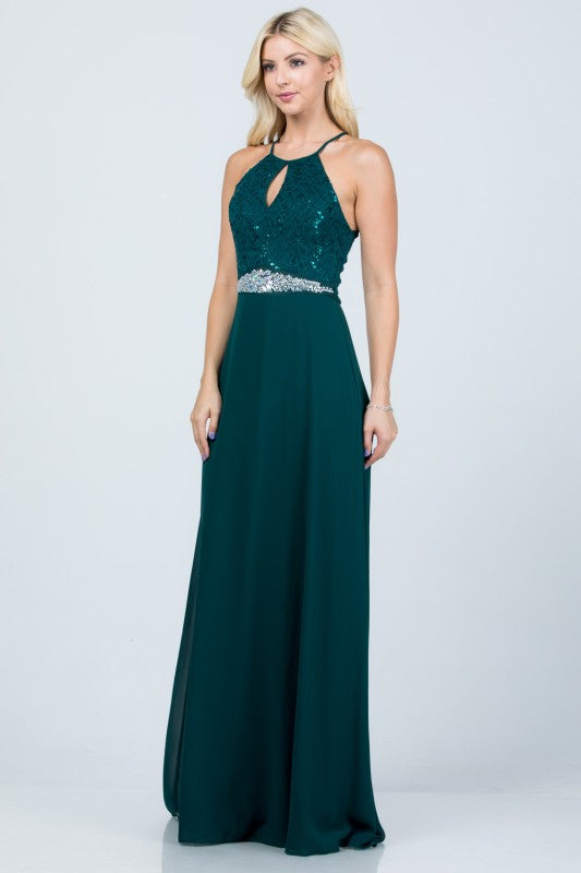 Halter Neck Full-Length A-Line Dress