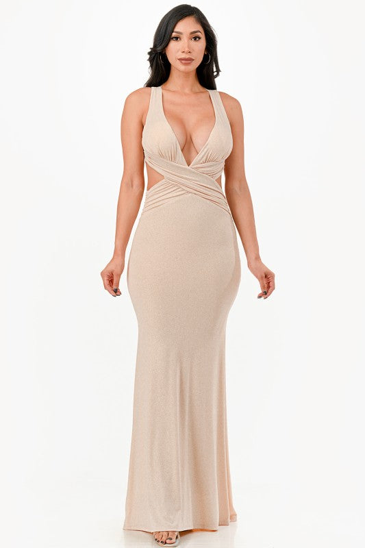 Ruched Halter Top Full Length Gown