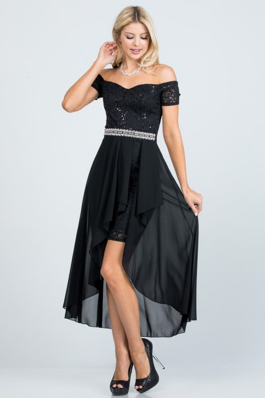 Embellished Waist High-Low Cocktail Dress
